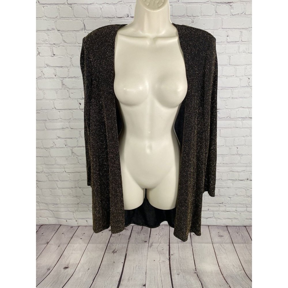 VTG S.L. Fashions Petite Black Gold Glitter Long Sleeve Open Front Cardigan 6P